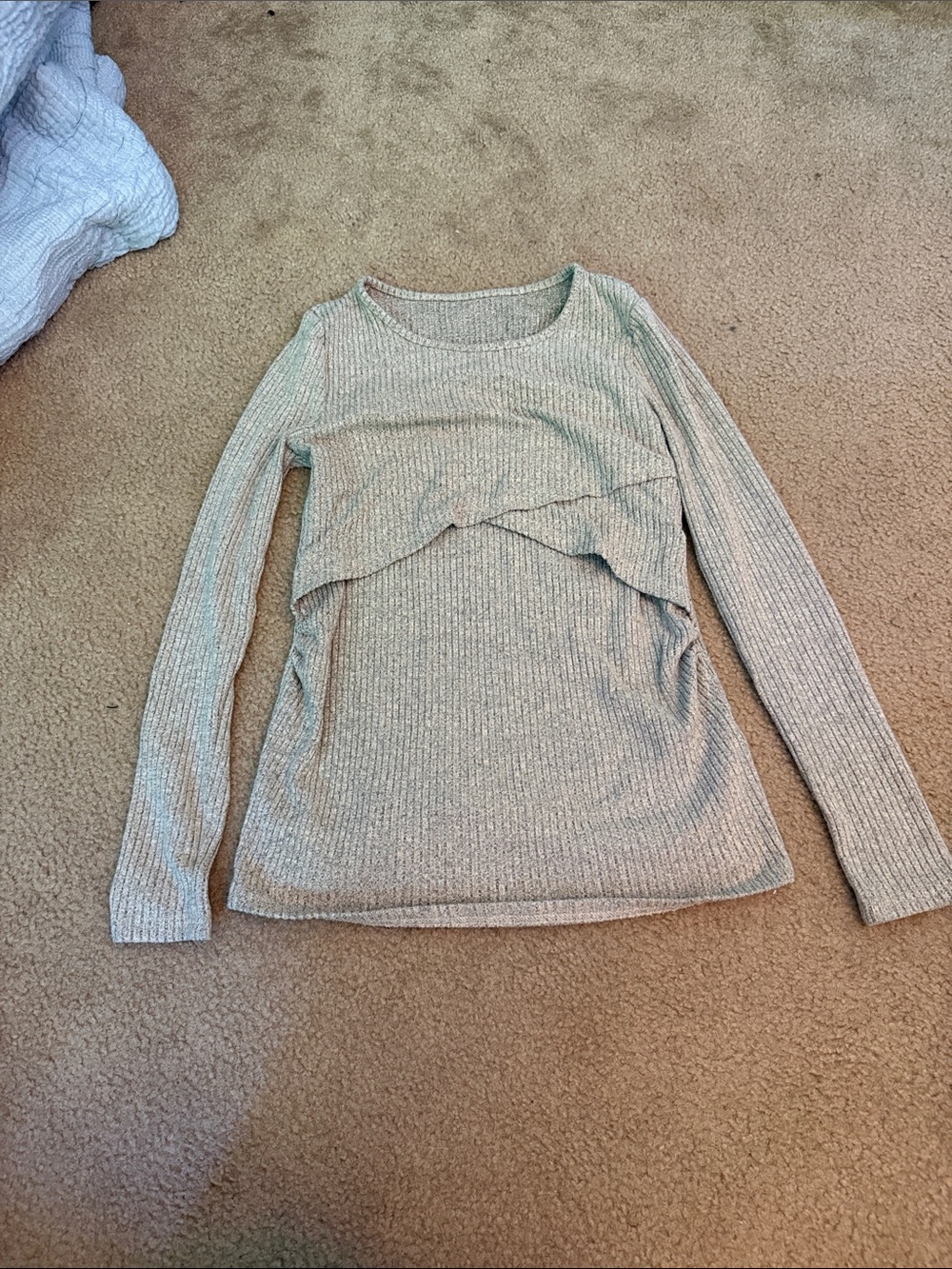 Ribbed Long Sleeve Layered Knit Top - Light Gray